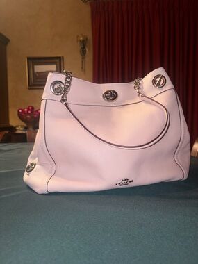 Coach Hallie Pebble Leather Shoulder Bag in Light Lavender with Silver Hardware